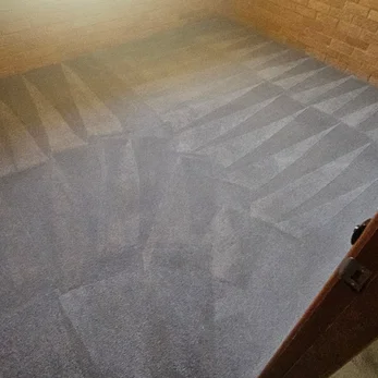 Grey carpet in a brick room with fresh cleaning stripes