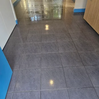 Dark grey hallway tiles after cleaning